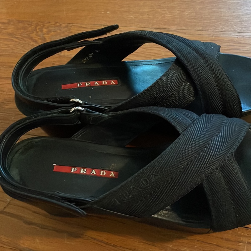 Prada Crossover Platform Slingback Sandals, 36.5 or 6.5